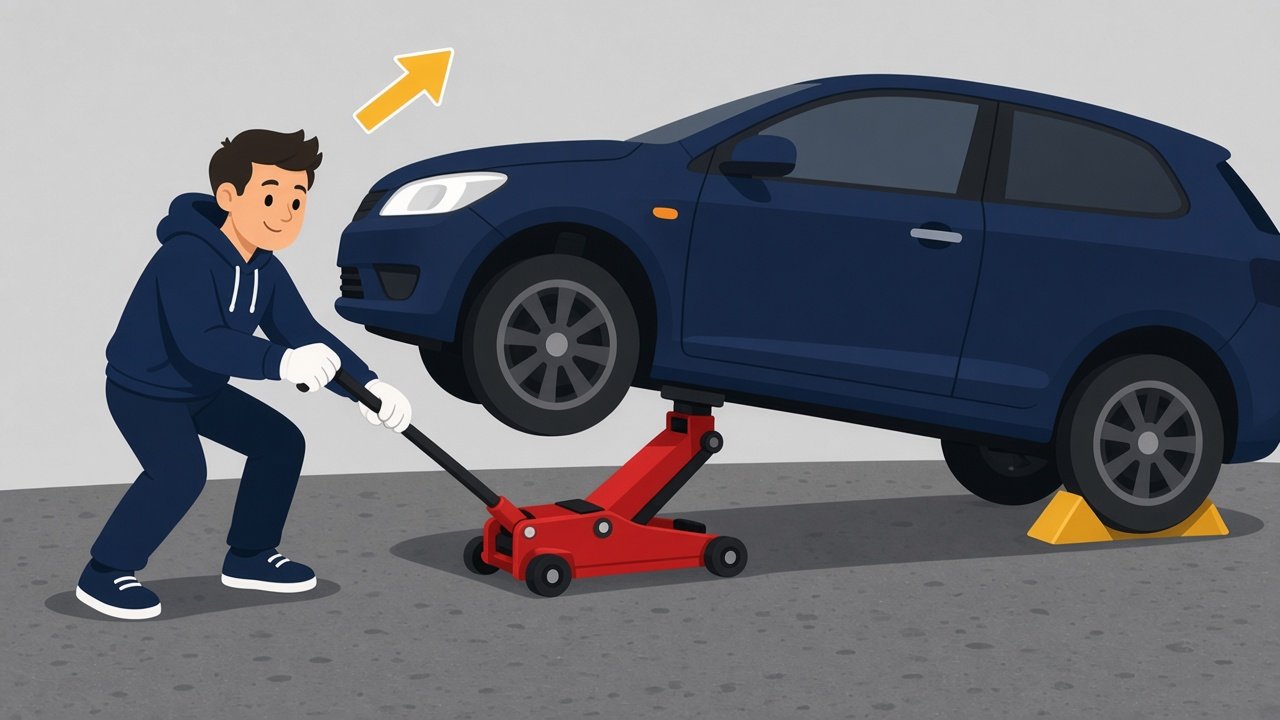 Bilen jekkes opp til hjulet er fritt