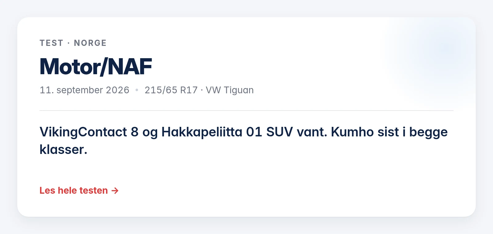 Motor/NAF: testkort