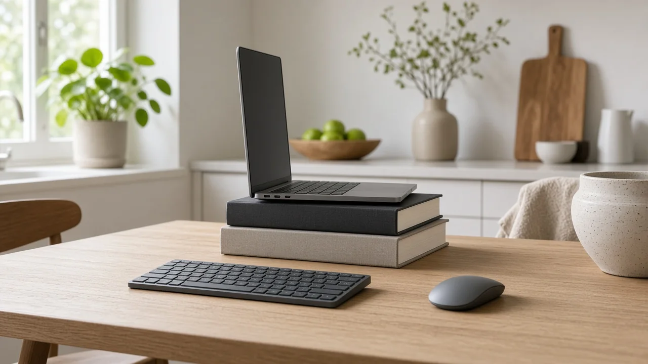 Laptop hevet på bøker