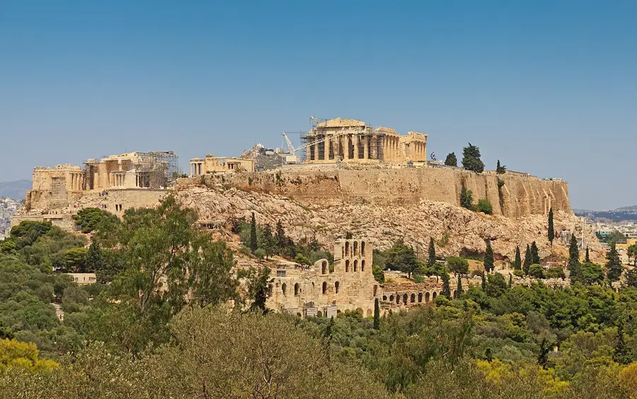 Utsikt over Akropolis og Athen fra Filopappos